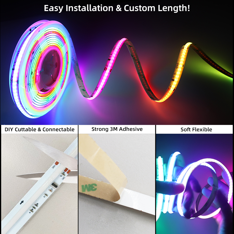 Ws2811 Strip RGB Cob Led Strip 24V Colorful Color Dmx Digital Pixel Rgbicaddressable Led Strip 12v for Home Events