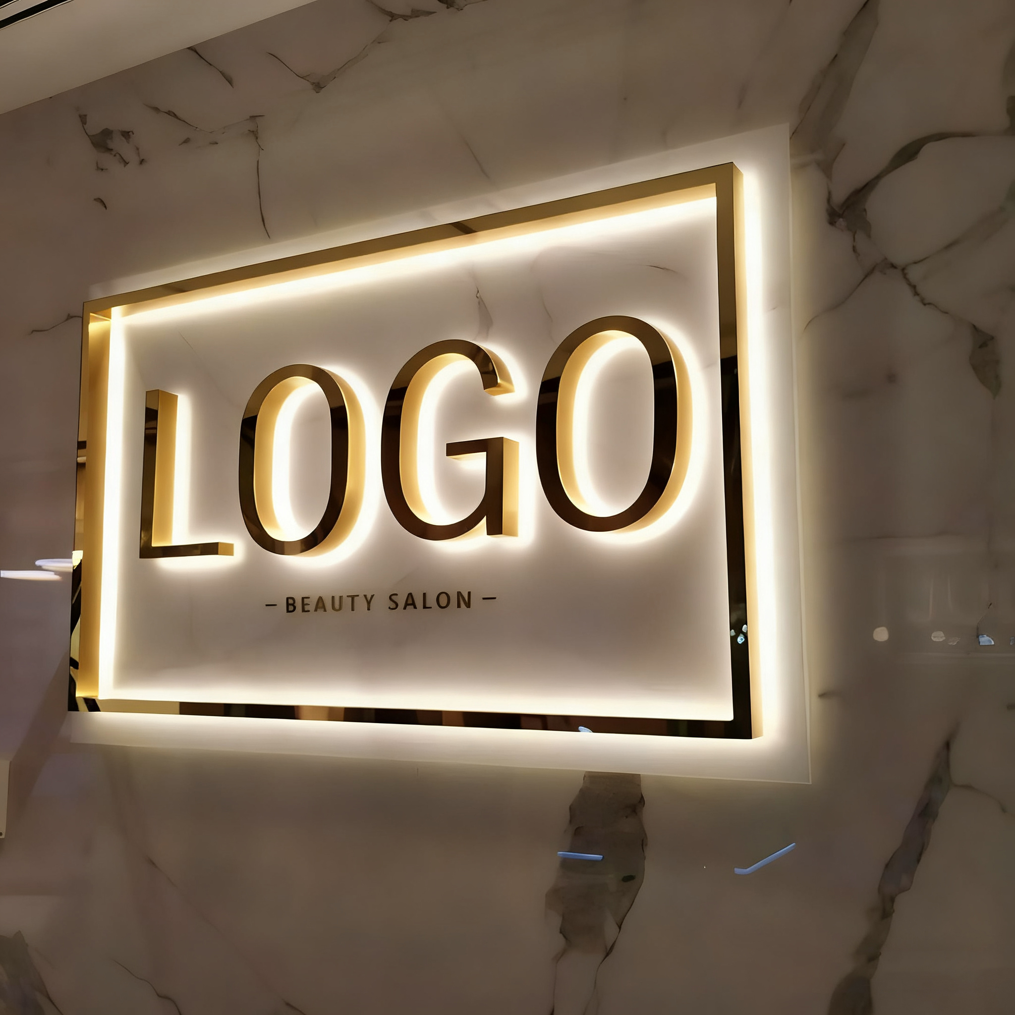 Company Logo Display 3D Backlit Gold Mirror Stainless Steel Led Illuminated Channel Letters Custom Led Sign For Business Indoor
