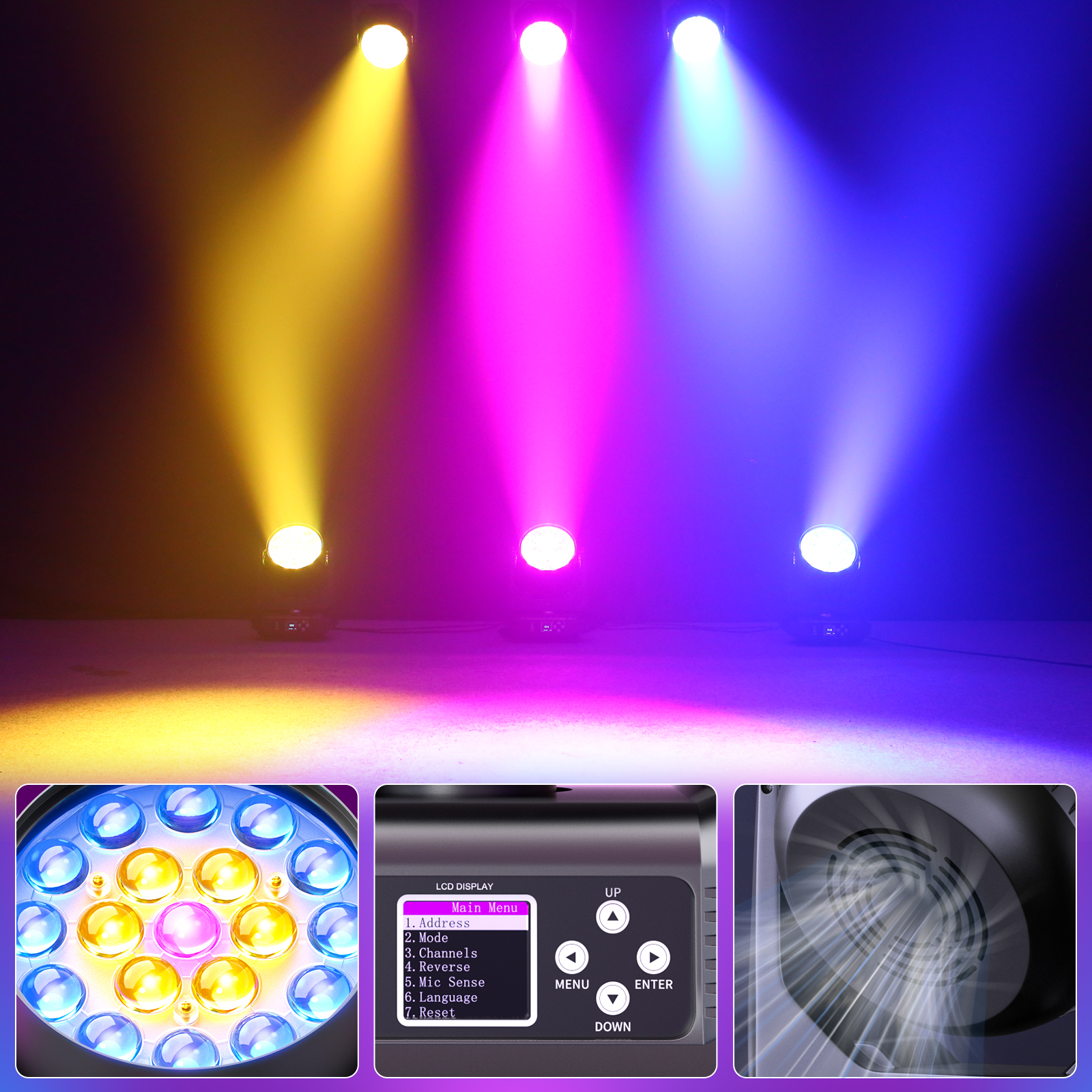 19X15W LED Focusing Light Wash Moving Head Light with DMX512 Control for DJ Disco Nightclub KTV Bar Theater &amp; Stage Lighting