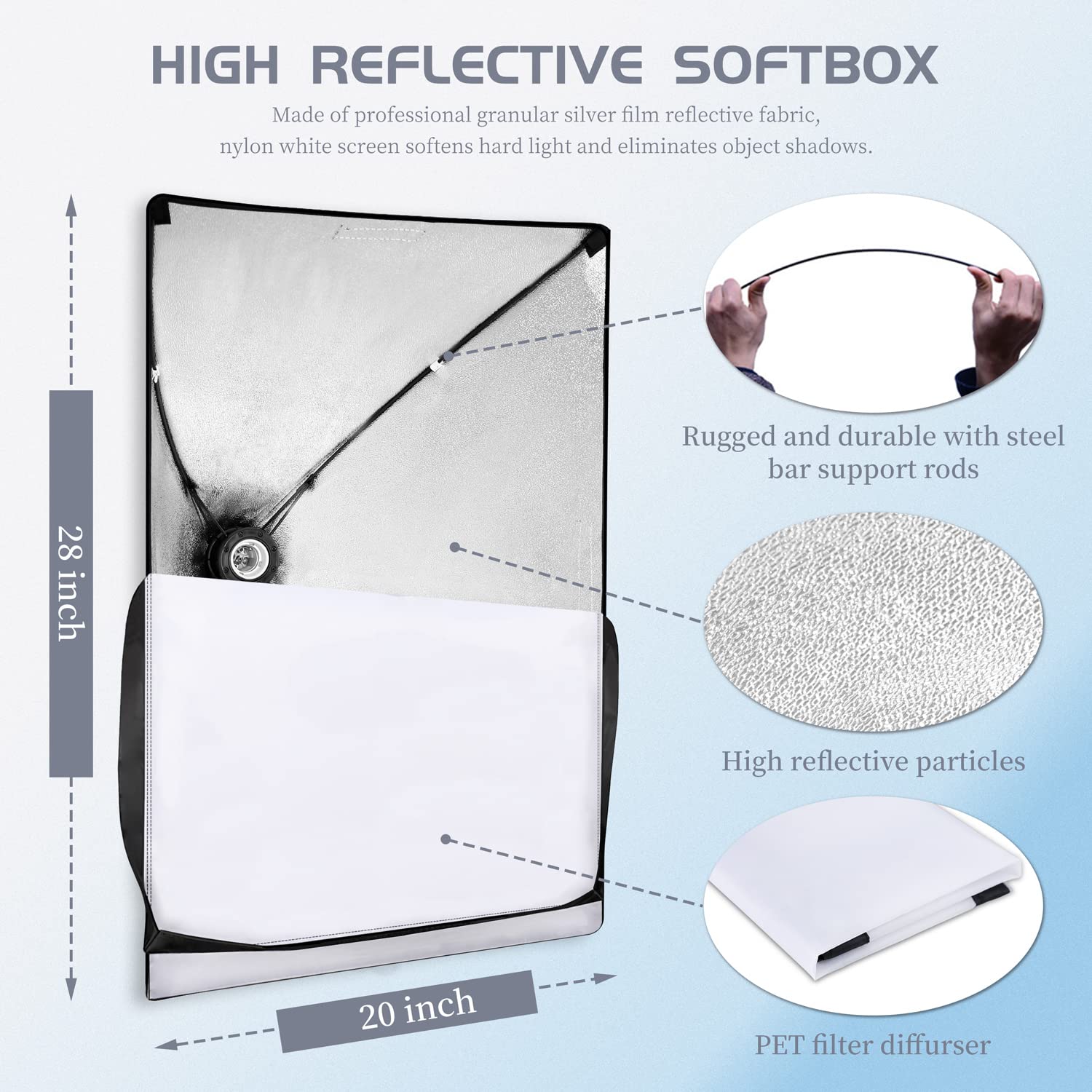 Tianmei Photographic Video Studio Photo Softbox Continuous Light E27/E26 Easy Folded 50x70cm 20x28 Inch Soft Light Box