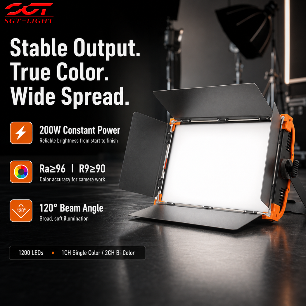 Dual-color White Studio Fill Light 200W Wide Beam Silent Panel Lamp Four-leaf for Film Shooting Exhibition Display Application
