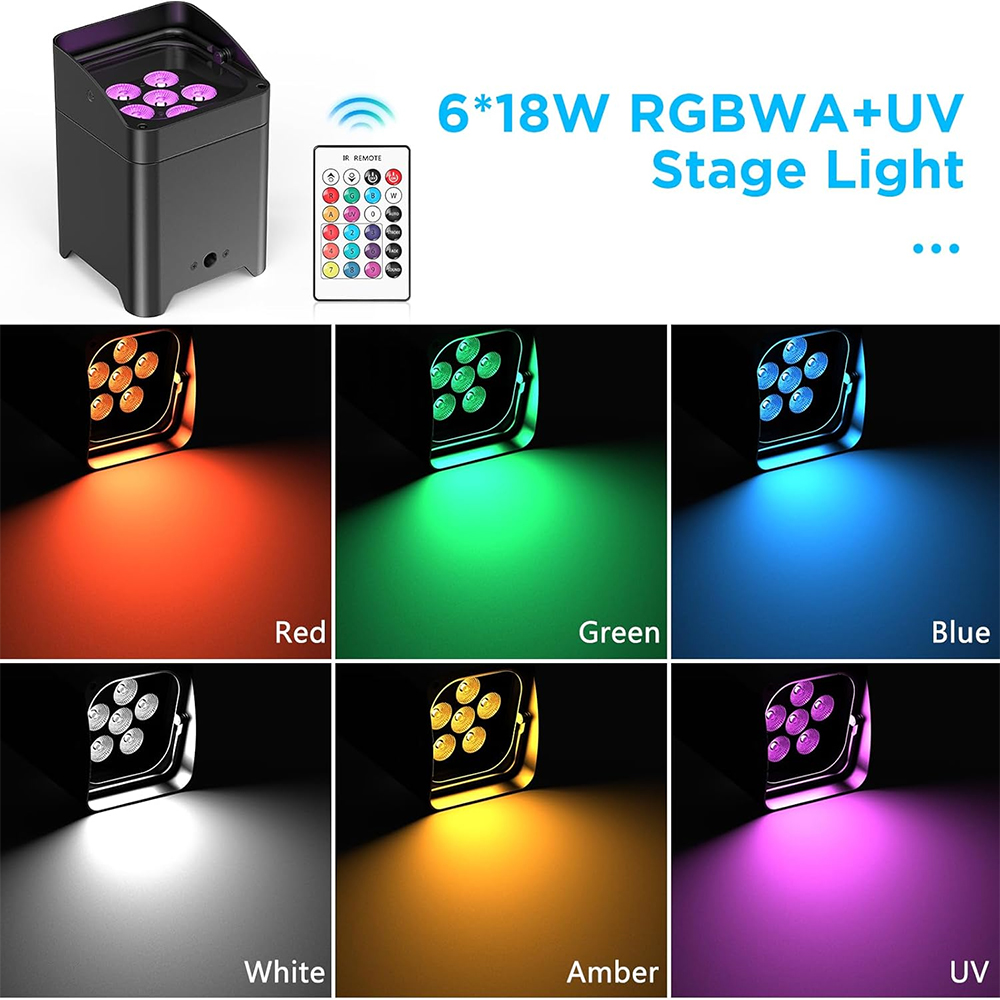 4PCS Wireless Remote Control 6*18W RGBWA+UV Rechargeable Battery LED Par light DMX512 Control Professional Stage Lighting