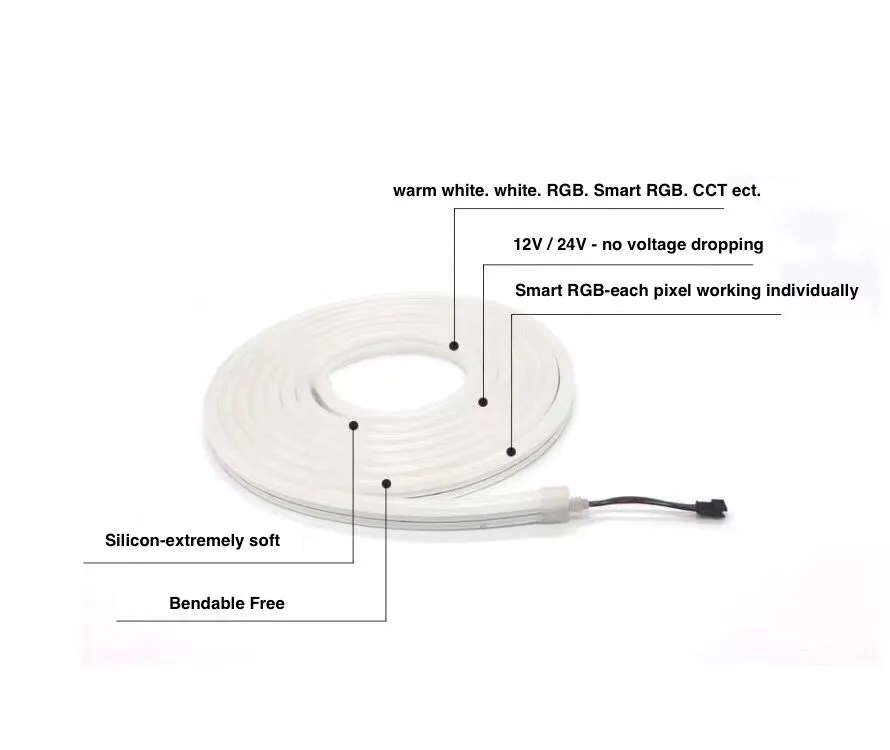 IP67/IP68 Waterproof Ap302 Rope Lighting 160lm/W Rgbww LED Strip Light Unique Design Silicone Random Bendable Tube Profile for Commercial