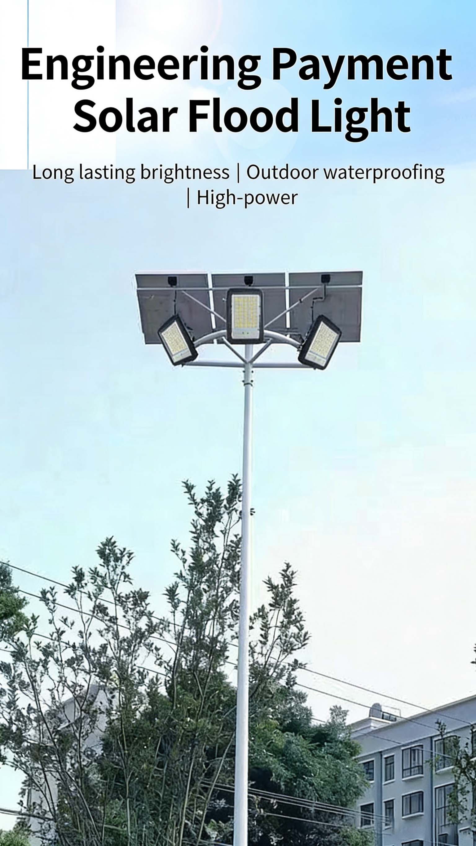 High Power Solar Spotlight With Radar Sensor, Die Cast Aluminum, Focusable And Waterproof, 500W 600W 800W 1000W For Outdoor Use