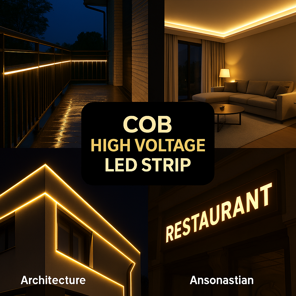 AC LED Strip Light 110V 220V High Voltage IP67 Waterproof COB Tape Light Flexible Plug and Play Outdoor Building Outline
