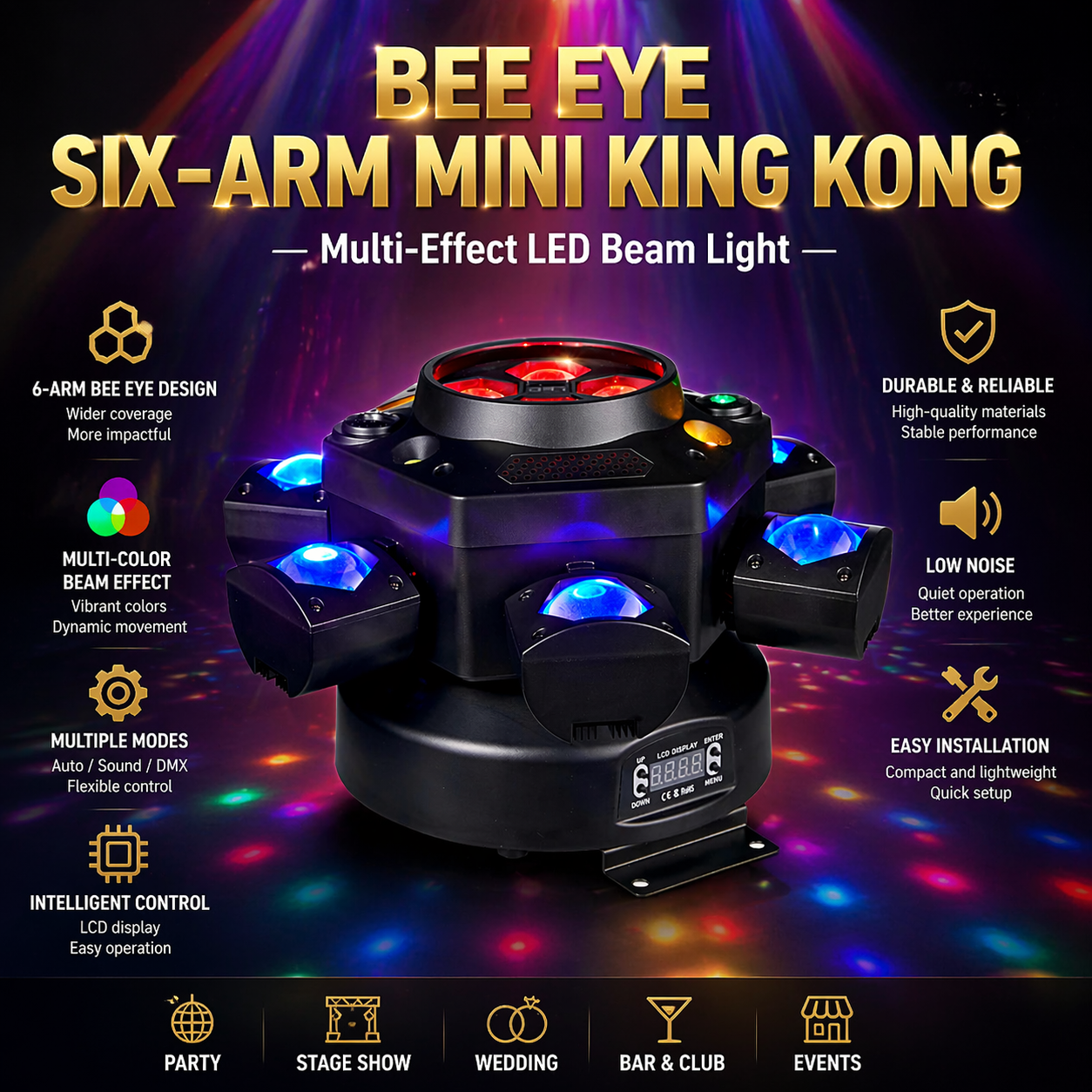 Hot Sell 6-Arm Bee Eye Moving Head Light Dj Stage Lights 150W DJ Disco Party Club Light Disco Lights For KTV Party Club