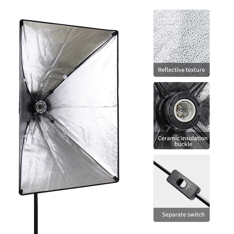 150W 50*70cm Photography Softbox 2M Stand Bulb Light LED Soft Box Studio Video Light for Photo Live