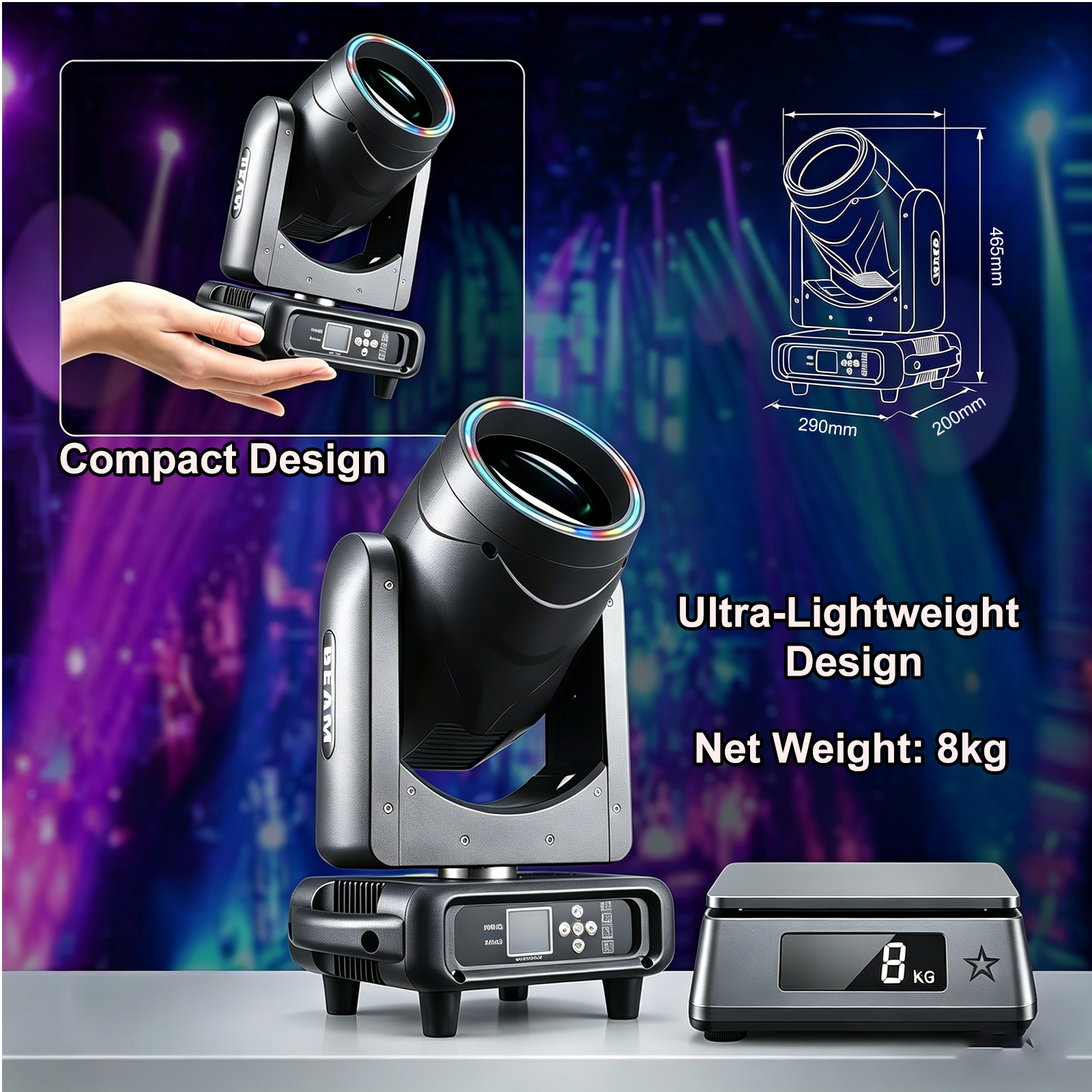 Mini 295W 14R Beam Moving Head Light Sharpy Double Prism Spot DMX DJ Disco Club Bar KTV Party Stage Light Show 3200-7800K Color