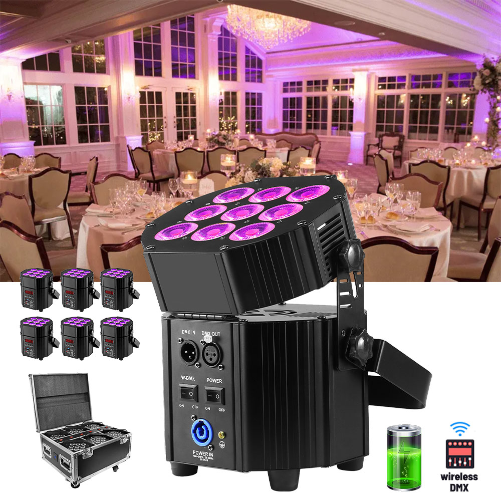 Charge 6in1 Flight Case Battery Led Par Light Rgbwa+uv 6in1 9*10W Wireless Dmx Stage Wedding Par Party Pro Dj Event Lighting