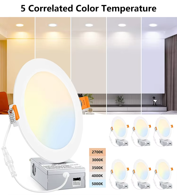6"12W Ultra Thin Recessed Lighting with Junction Box 5CCT Dimmable Panel Lights LED Ceiling Downlight ETL Energy Star Certified