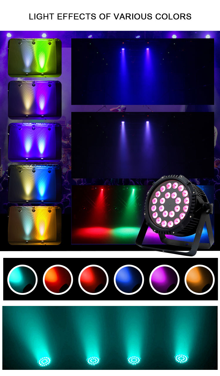 IP65 Waterproof Outdoor Par Light 24x12W RGBW 4-in-1 LED DMX512 8-Channel Sound Control CRI90 3200-7800K Stage/DJ/Wedding/Club