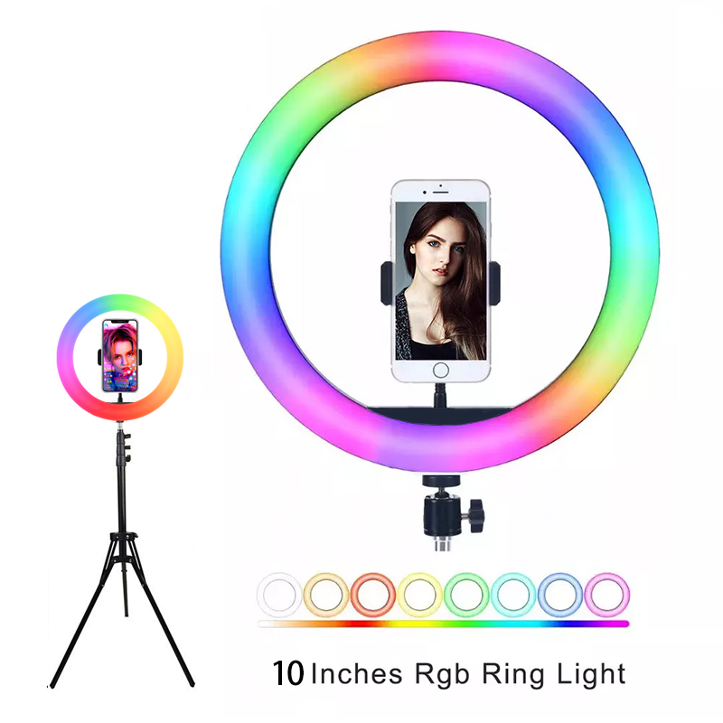 RGB LED Circle Ring Light 1.6M Tripod Stand Adjustable Color Temperature 2900-6500K Remote Control for Selfie Lighting