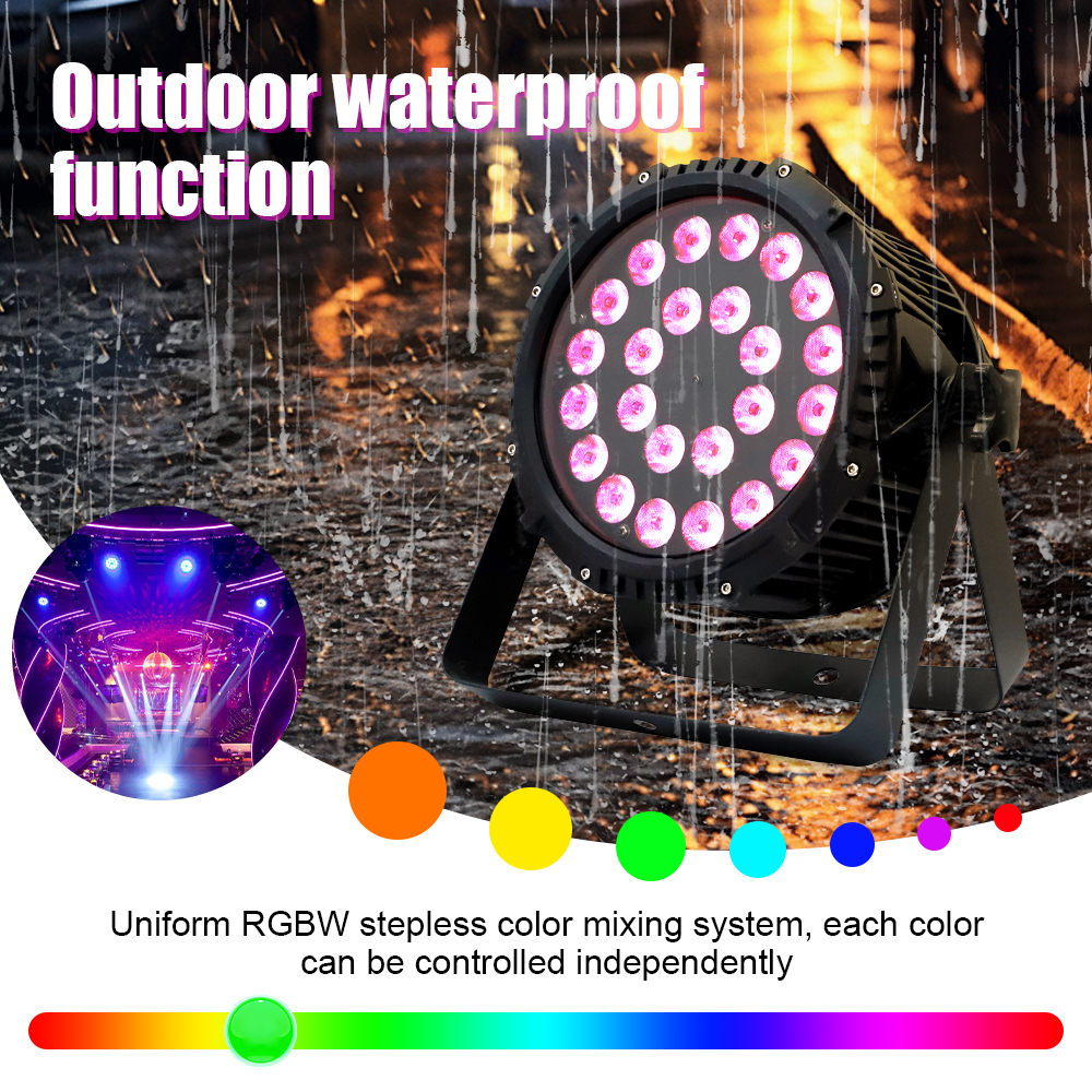 IP65 Waterproof Outdoor Par Light 24x12W RGBW 4-in-1 LED DMX512 8-Channel Sound Control CRI90 3200-7800K Stage/DJ/Wedding/Club