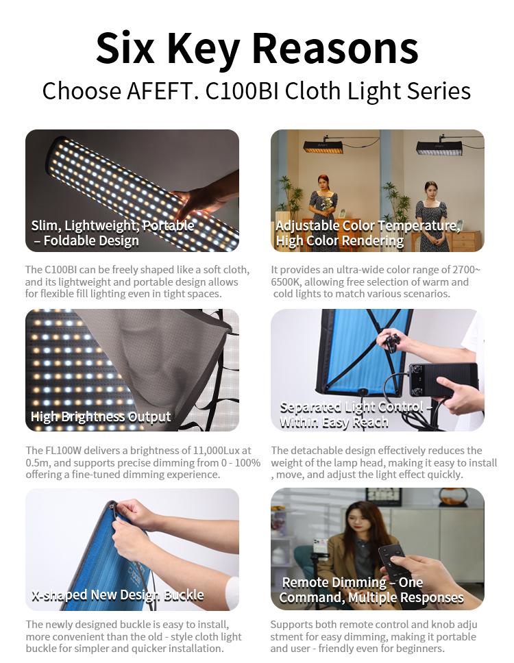 AFEFT 100W Dual-color Temperature ABS Photography Roll Light for Professional Shooting Live Streaming Portable Fill Light
