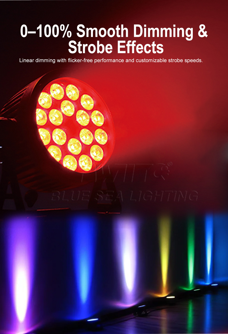 Wedding Outdoor DJ 18x18w RGBWA UV 6in1 LED Par Can Stage Lights for Outdoor Weddings