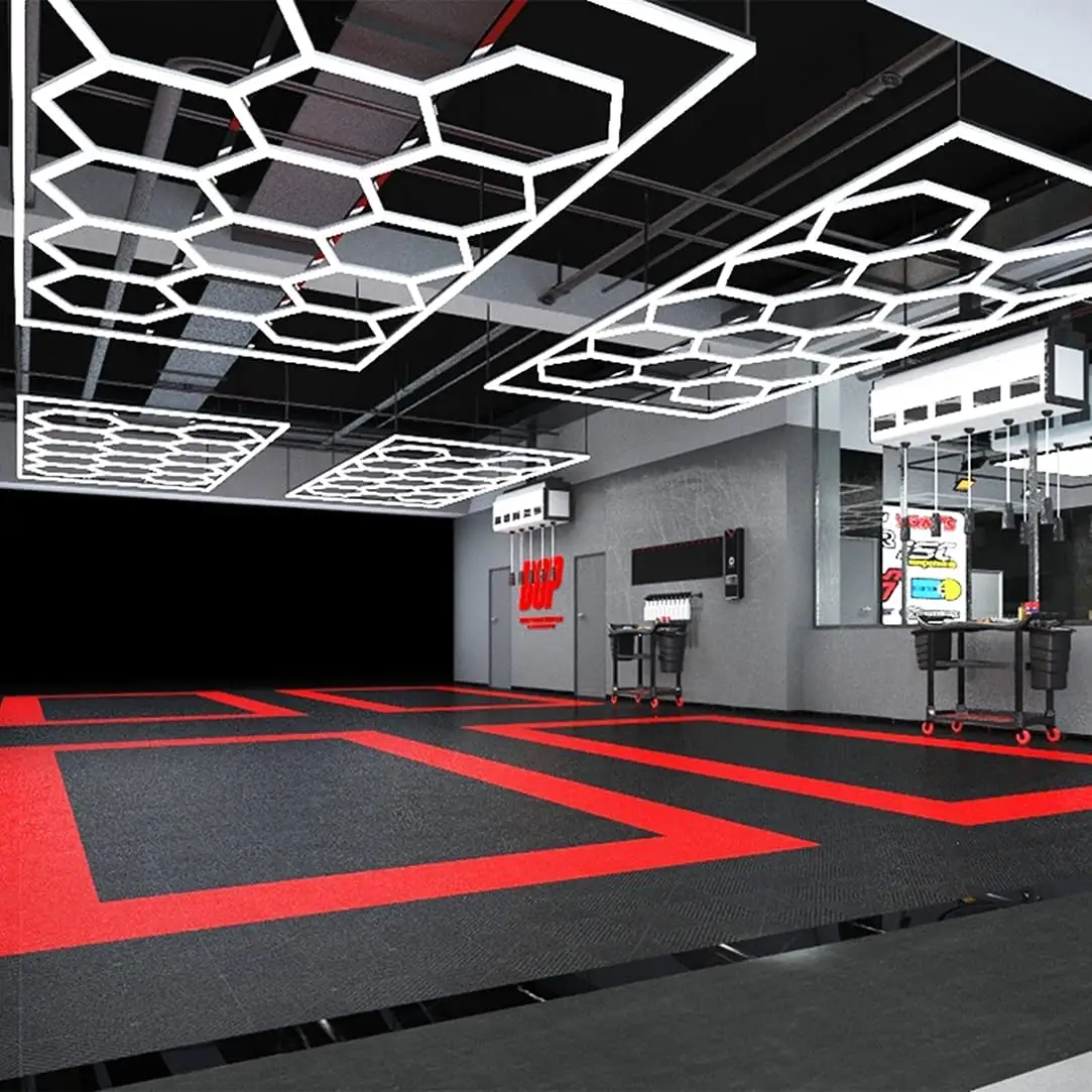 Suspend Hexagon LED Panel Modern Hanging Light 14 Grids High Brightness Honeycomb Lights Ceiling for Auto Exhibition Hall Gym