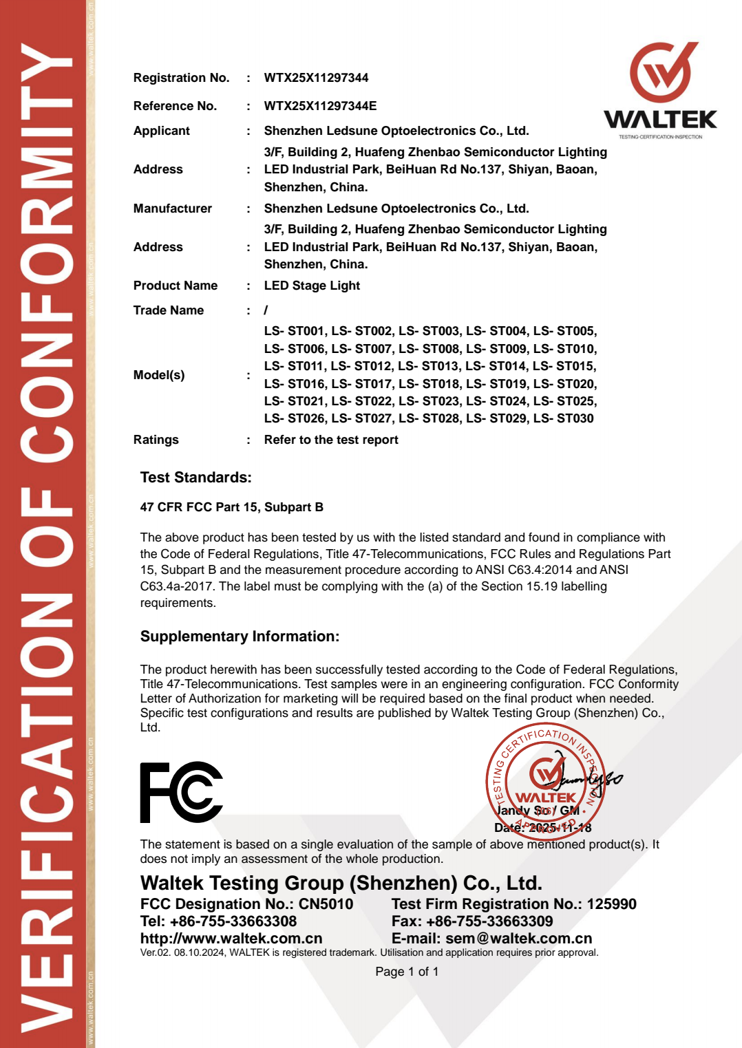 FCC Certificate