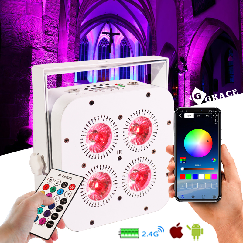 Igreslite 4*18W RgbwaUv 6in1 LED Uplight Wireless Remote Control WiFi Battery Par Light