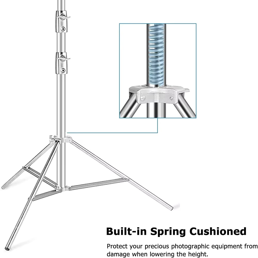 2.8m Light Stand Stainless Steel Spring Cusioned Heavy Duty Tripod Stand for Photography Studio Lighting Stand Softbox