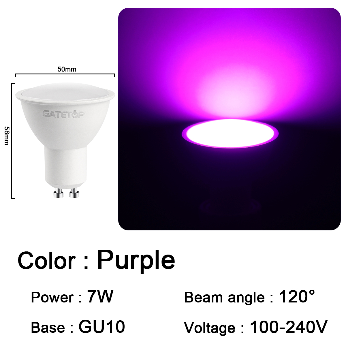 GU10 7W LED Purple Modern Lightweight Recessed Spotlight AC100-240V 120 Degrees No Flicker IP20 Home Office Hotel