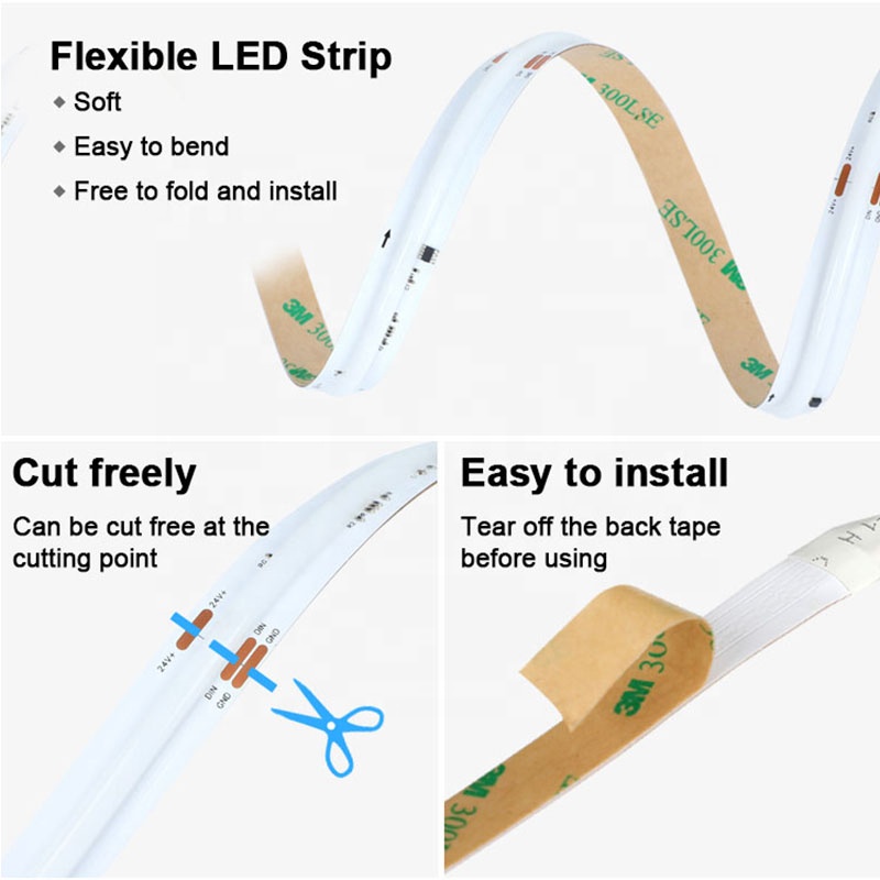 Multicolor RGB CCT RGBW RGBCCT Addressable RGBIC LED COB Tape Manufacturer 5V 12V 24V COB LED Strip Light for Commercial Decor
