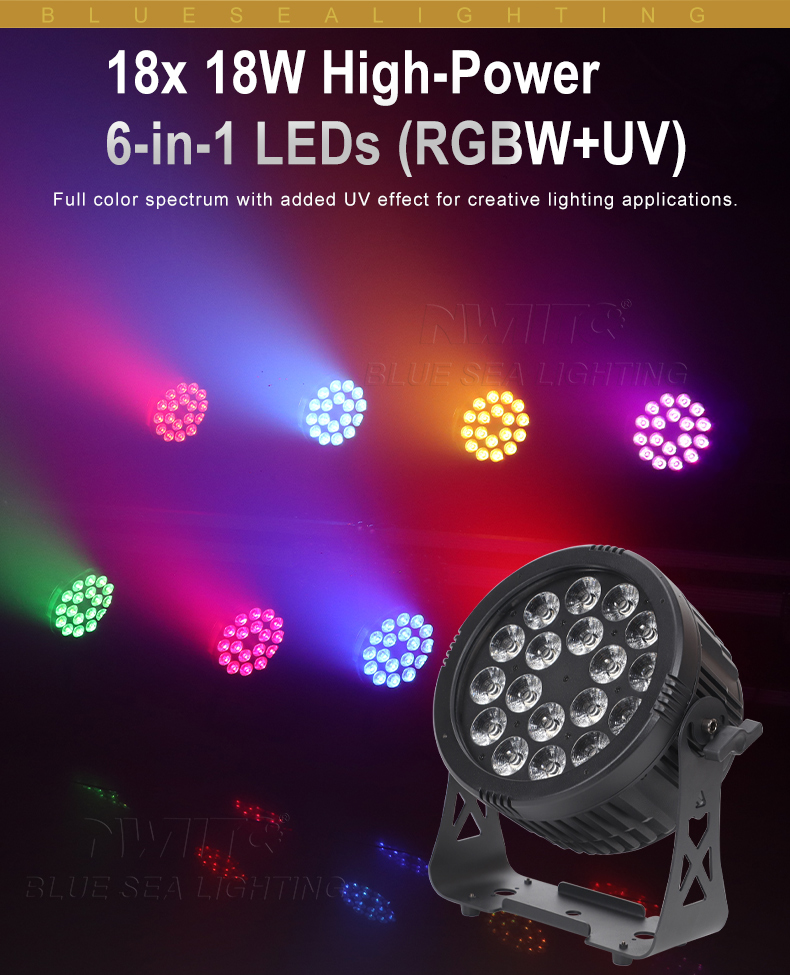 Wedding Outdoor DJ 18x18w RGBWA UV 6in1 LED Par Can Stage Lights for Outdoor Weddings