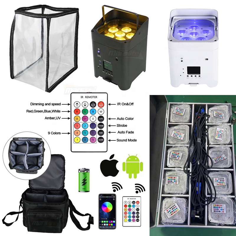1PCS Marslite 6*18W Uplights Battery Wireless RGBWA+UV Wedding Party Dj Lights Stage Rechargeable Up Lights Par With Case