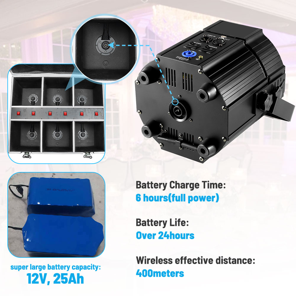 Charge 6in1 Flight Case Battery Led Par Light Rgbwa+uv 6in1 9*10W Wireless Dmx Stage Wedding Par Party Pro Dj Event Lighting