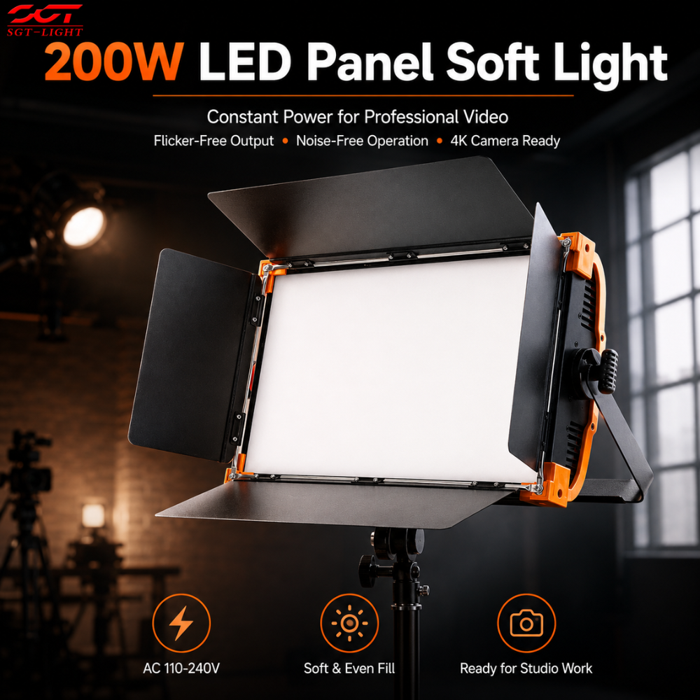 Dual-color White Studio Fill Light 200W Wide Beam Silent Panel Lamp Four-leaf for Film Shooting Exhibition Display Application