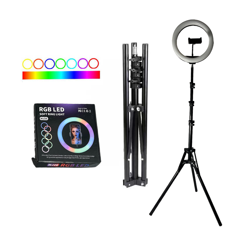 RGB LED Circle Ring Light 1.6M Tripod Stand Adjustable Color Temperature 2900-6500K Remote Control for Selfie Lighting