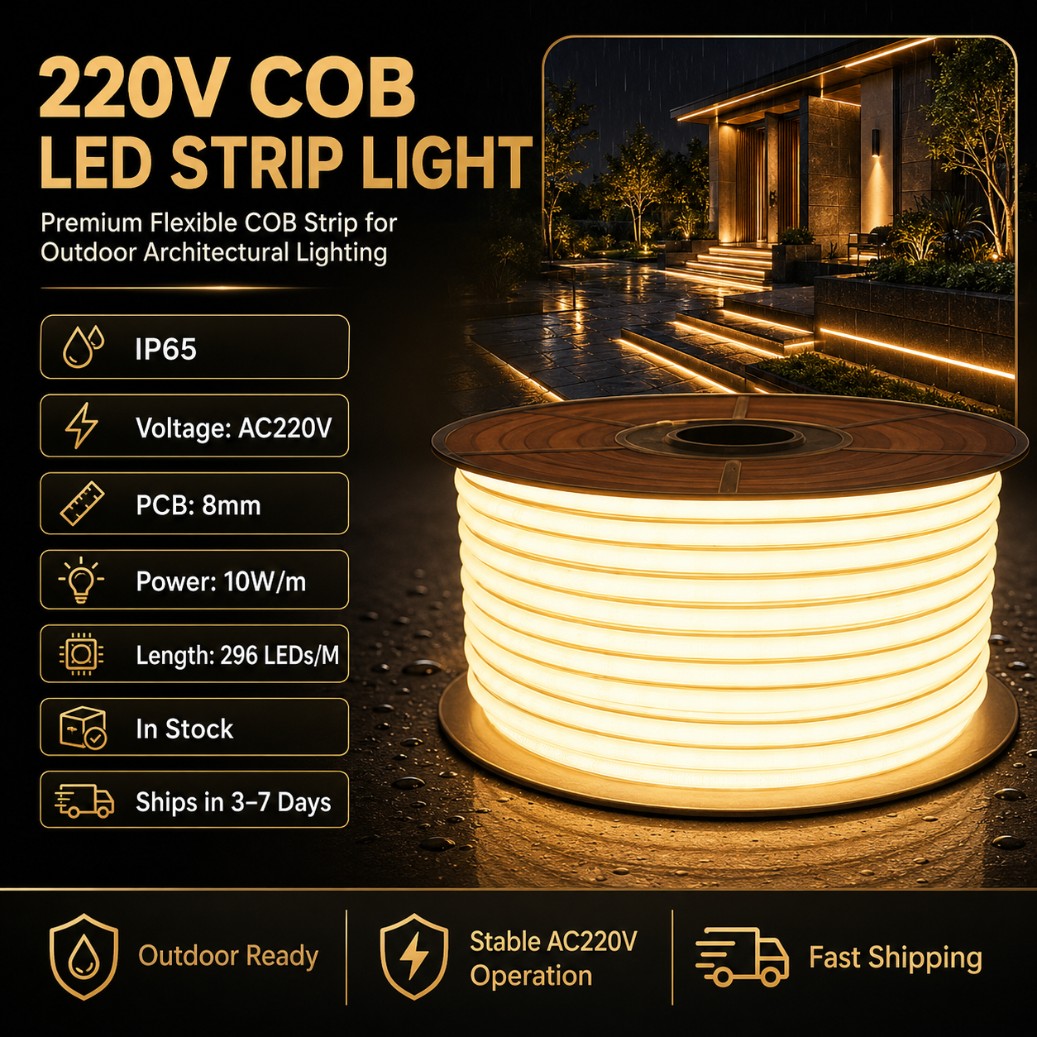COB LED Strip Light 220V For Outdoor Use 100M Roll 8MM Ip65 10W M High Voltage Cuttable Flexible COB Tape 3000K 4000K 6000K