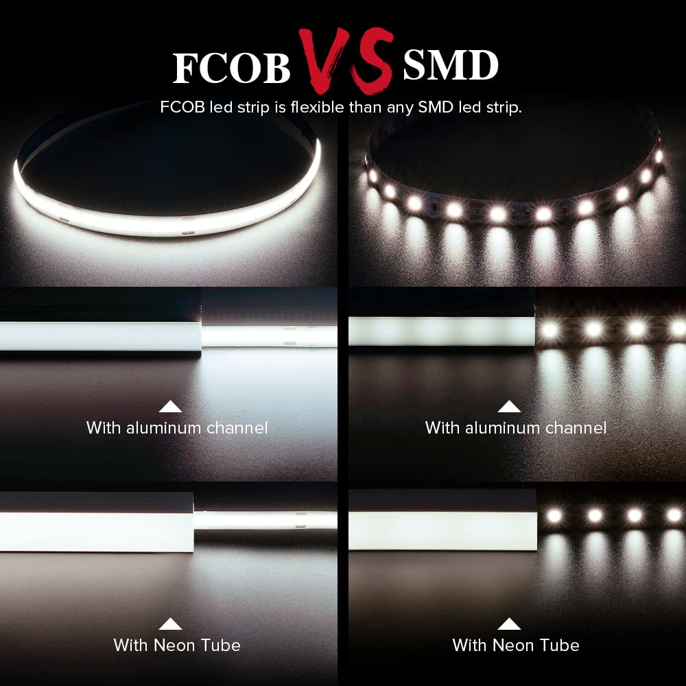 High Quality High Brightness Dimmable RA90 8mm 320Leds/m 24v 12v Cob Led Strip Light