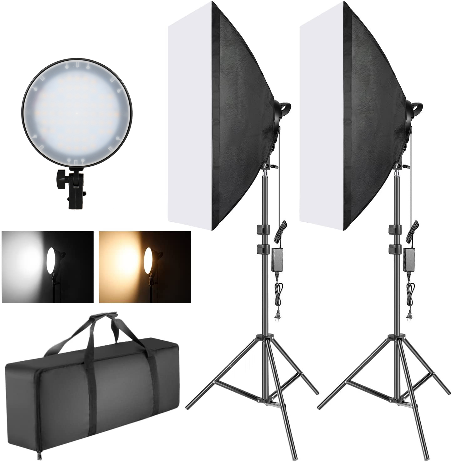 Photography Bi-color Dimmable LED Softbox Lighting Kit:20x27 Inches Studio Softbox, 45W LED Light Head with 78'' Light Stand
