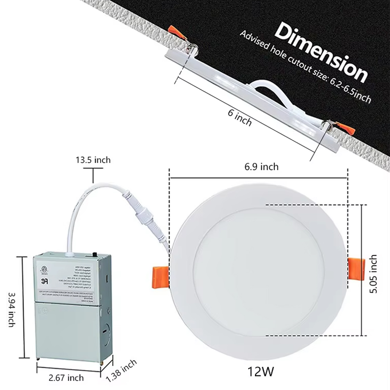 6"12W Ultra Thin Recessed Lighting with Junction Box 5CCT Dimmable Panel Lights LED Ceiling Downlight ETL Energy Star Certified
