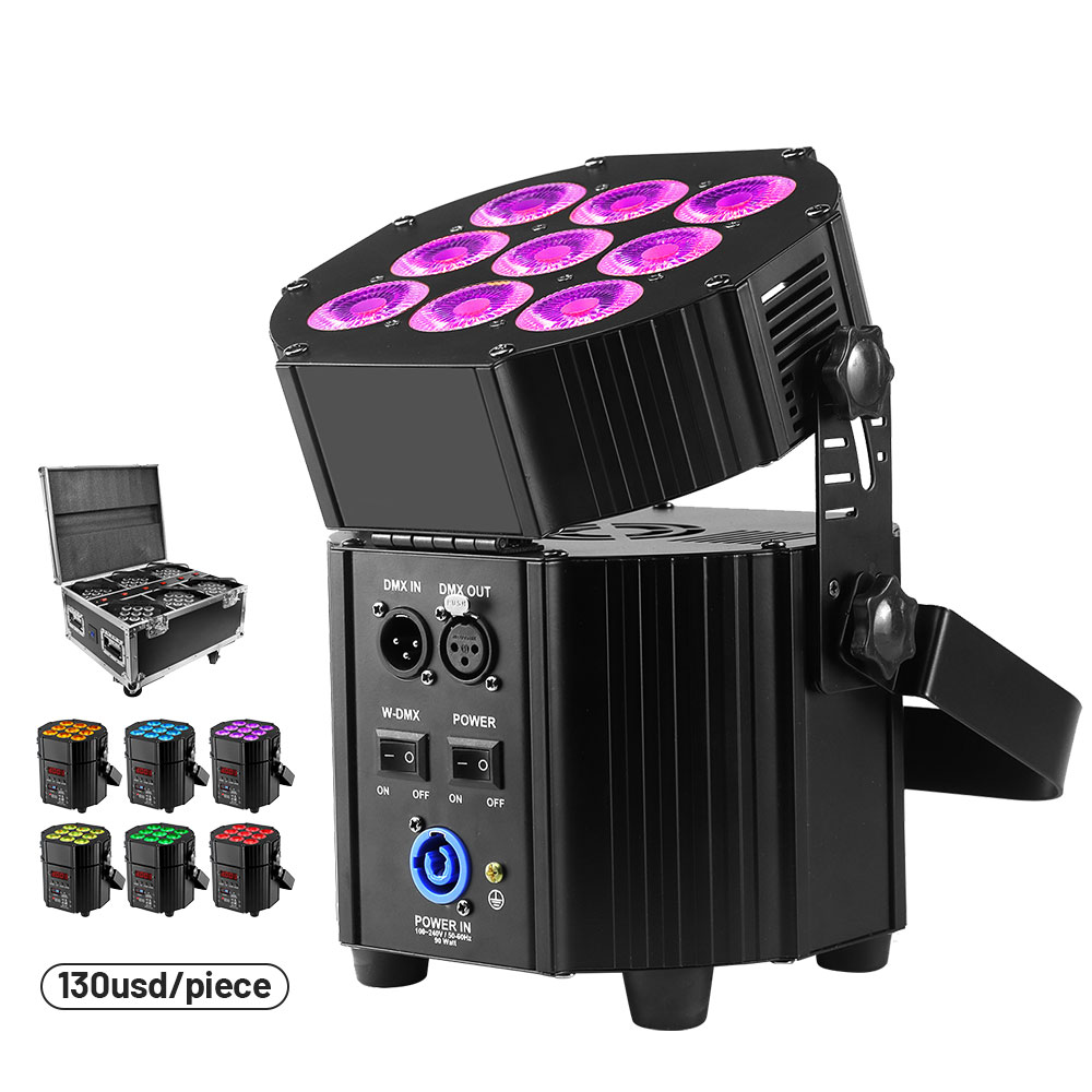Charge 6in1 Flight Case Battery Led Par Light Rgbwa+uv 6in1 9*10W Wireless Dmx Stage Wedding Par Party Pro Dj Event Lighting