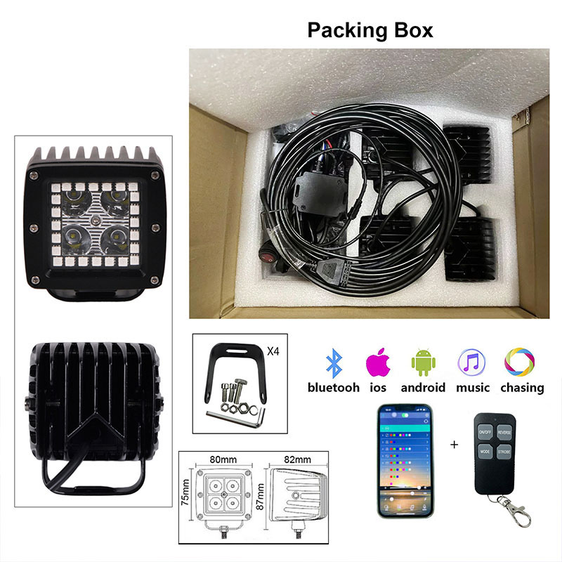 High Quality Custom Strobe Light 3 Inch off Road Truck Bumper Cube RGB Work Light LED Cube Pod Kit 4Pack