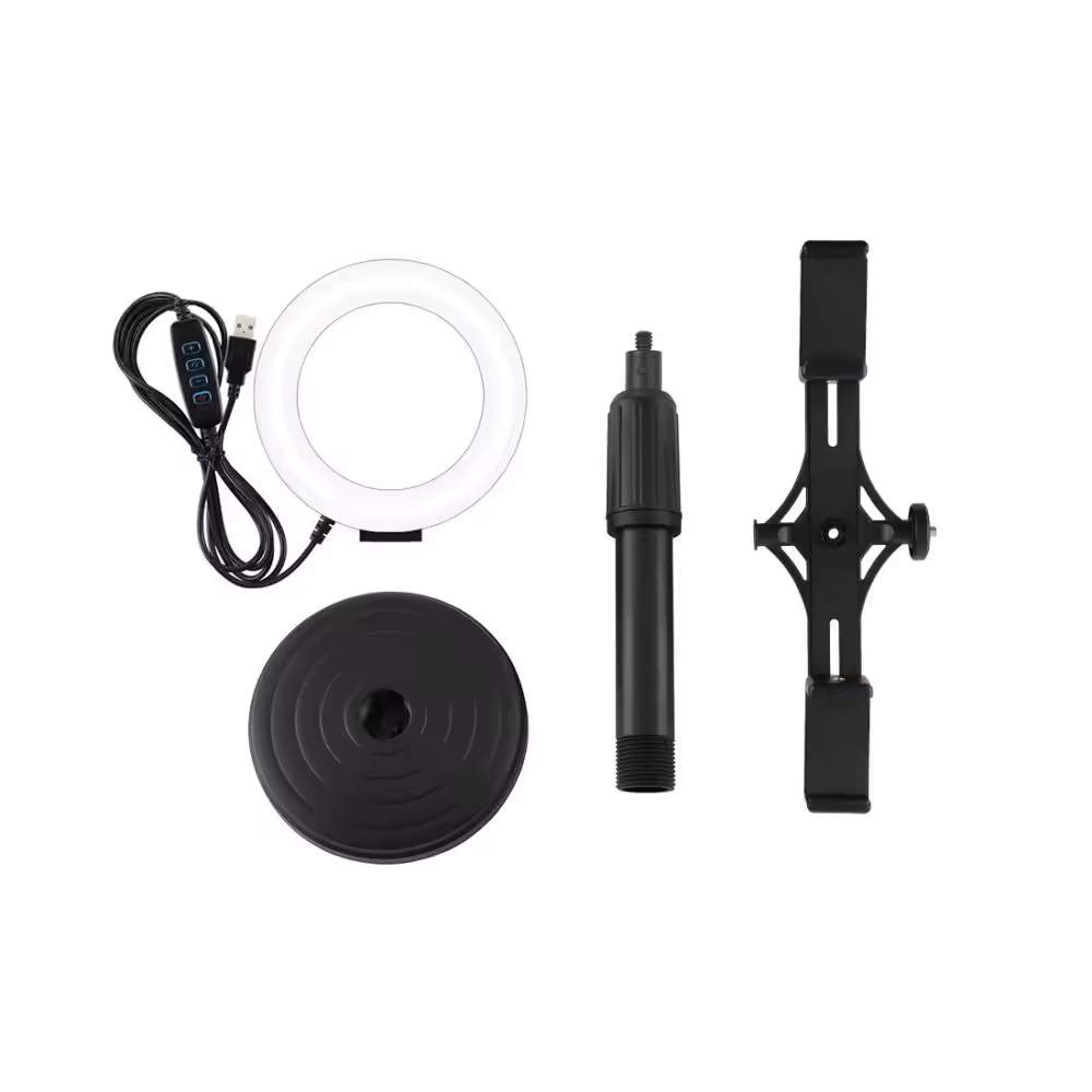Tiktok 6 Inch Mini Ring Light With Clip Clamp Mount Dual Mobile Phone Live Broadcast Stand Desktop Phone Holder For Iphone