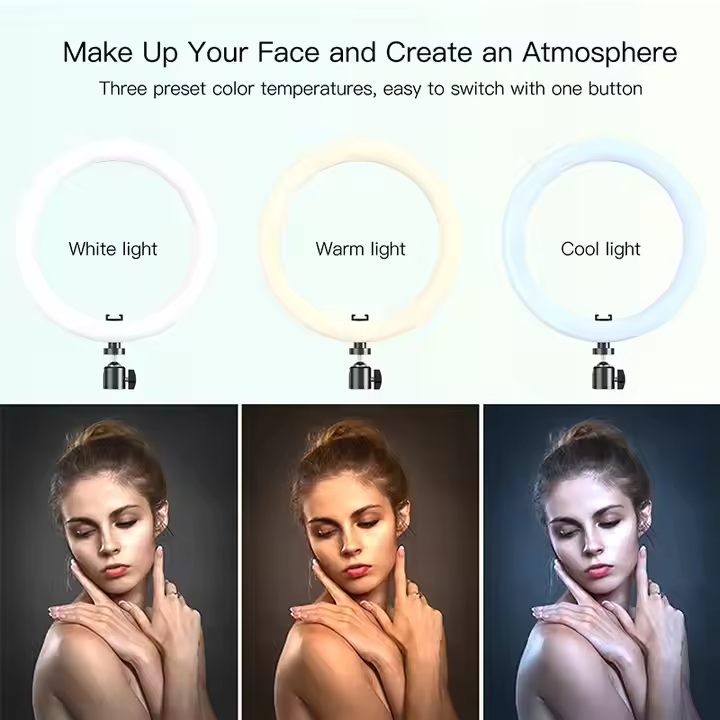 10-Inch Dimmable LED Studio Lamp with Fill Camera Adapter Ring Selfie Cosmetic Photography Lighting Stand and Tripod Included