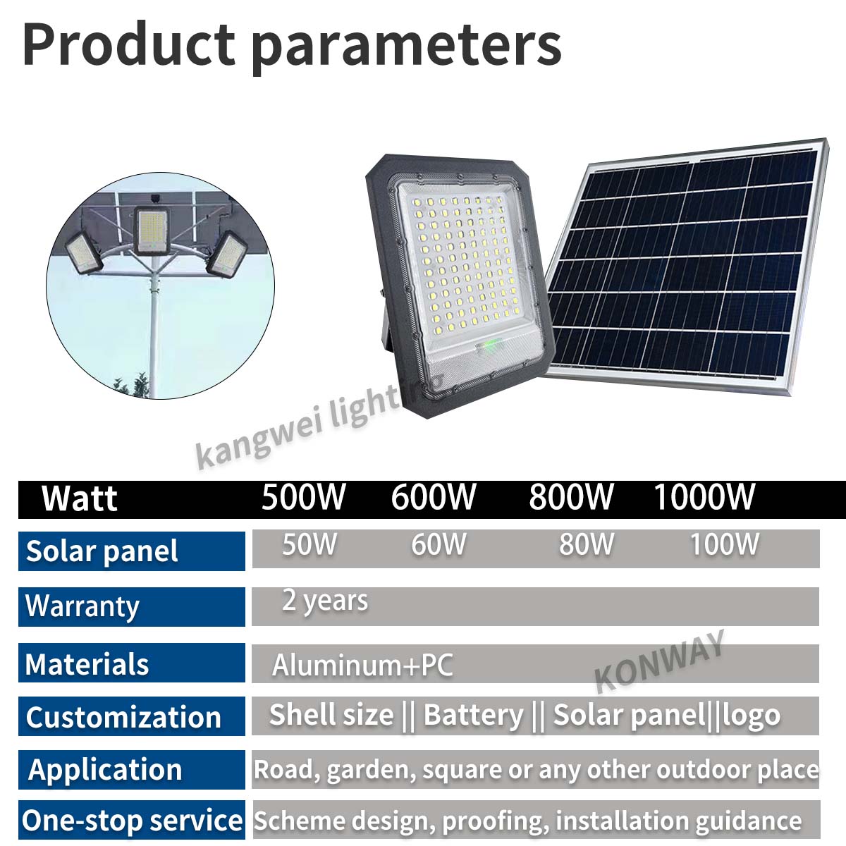 High Power Solar Spotlight With Radar Sensor, Die Cast Aluminum, Focusable And Waterproof, 500W 600W 800W 1000W For Outdoor Use