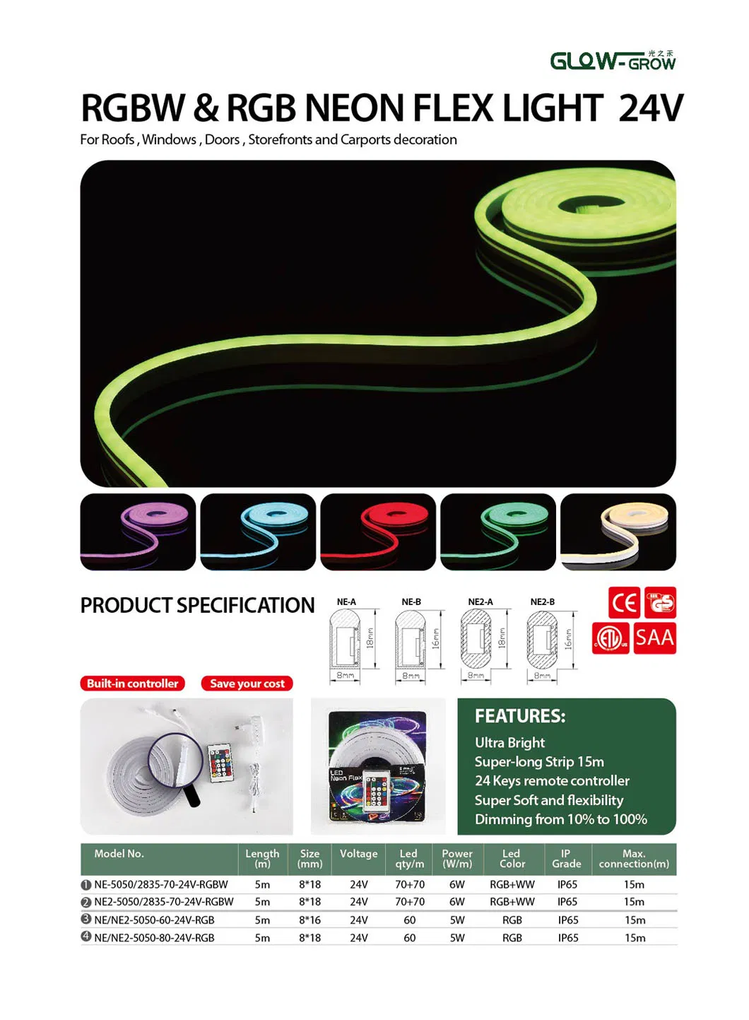 IP65 24V Double Side Rgbww Wholesale LED Neon Flex Light Neon Lamps for Large Commercial Christmas Decoration