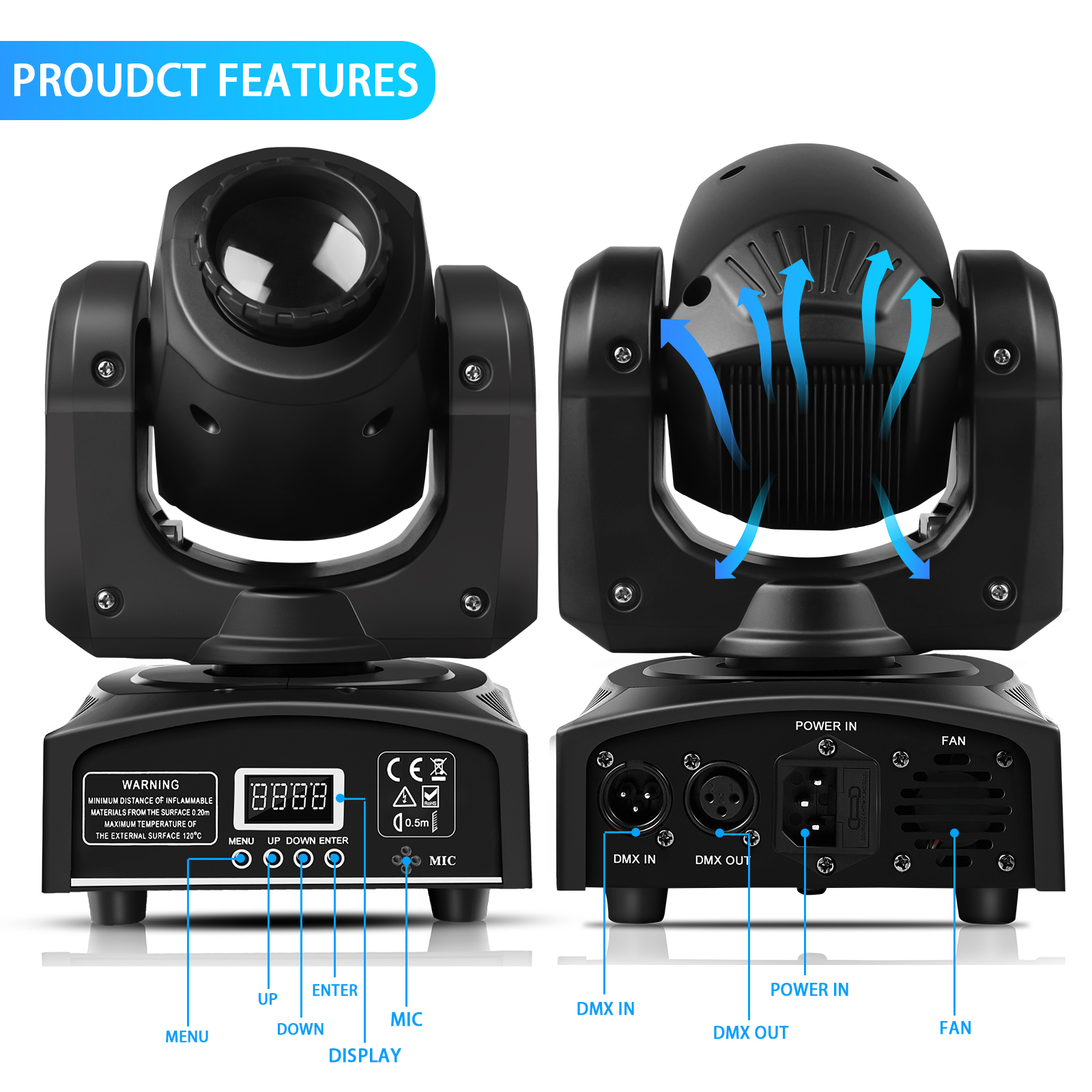 U`King 30W RGBW LED Black Stage Light Gobo Beam Shaking Head Led Dj Stage Light For Disco Ktv Wedding Lamp