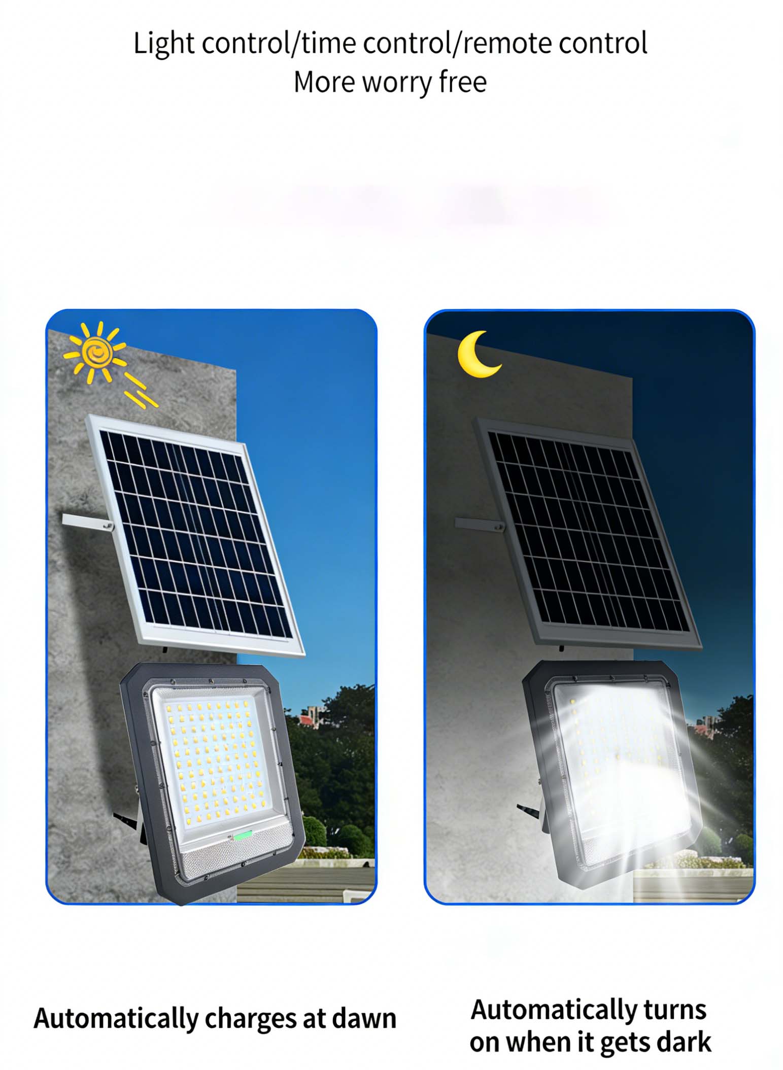 High Power Solar Spotlight With Radar Sensor, Die Cast Aluminum, Focusable And Waterproof, 500W 600W 800W 1000W For Outdoor Use