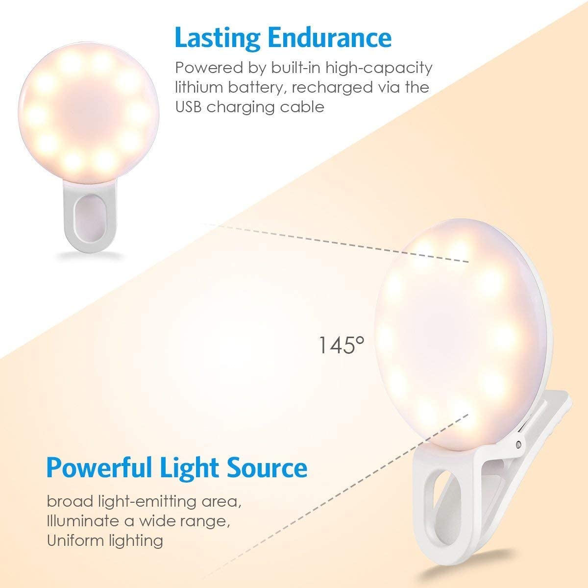 All Phone Use USB Rechargeable Portable Mini Selfie Ring Light 2-in-1 Functions High ABS Material Bright LED Fill Light Phone