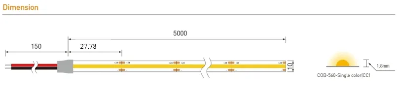 LED Strip Technical Dimensional Drawing