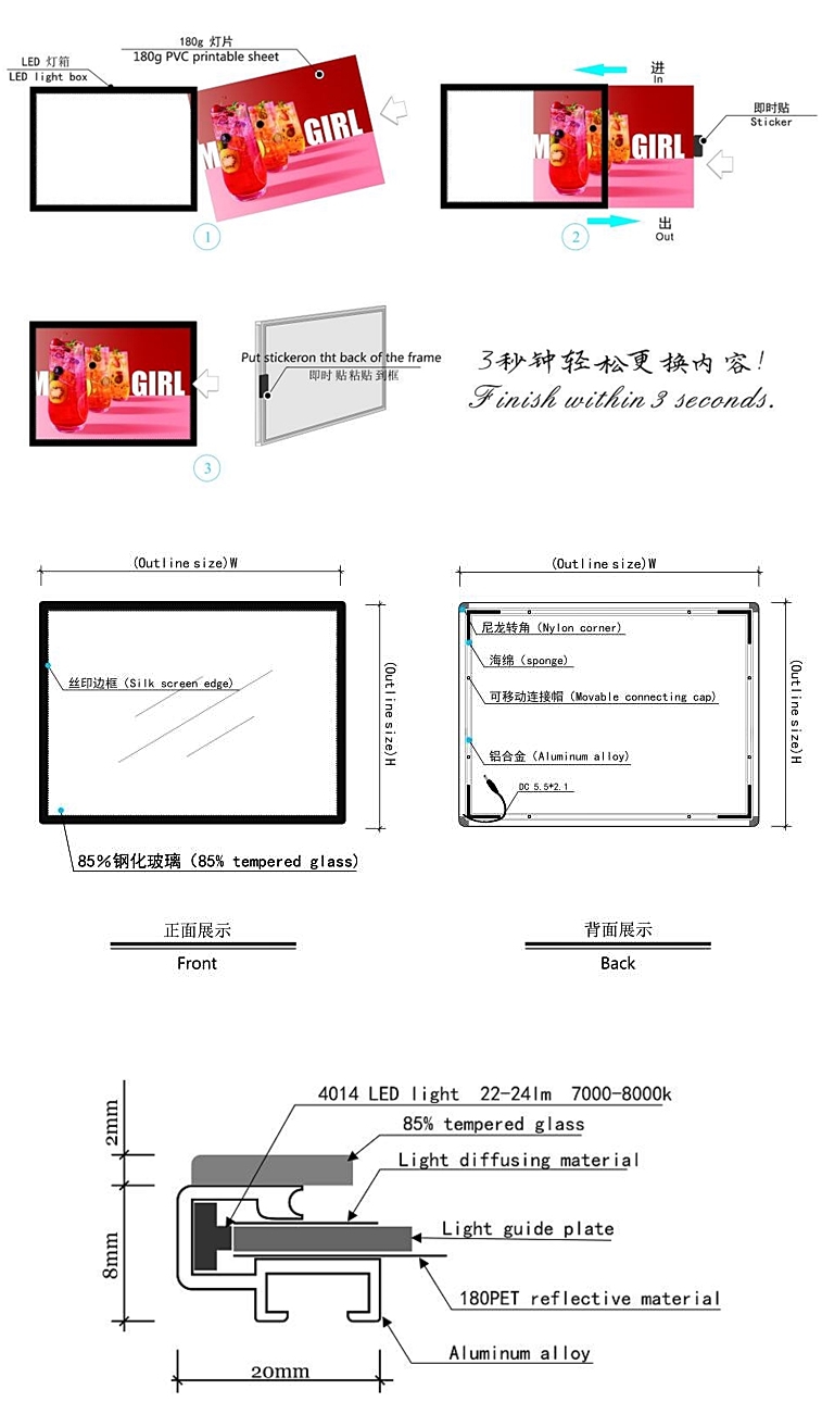 Graphic Inserting Indoor Use ultra Super Slim LED Light Box