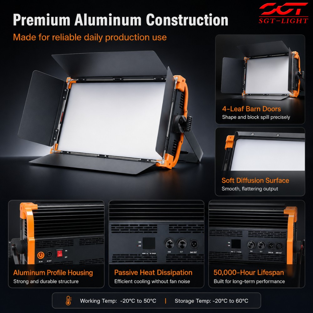 Dual-color White Studio Fill Light 200W Wide Beam Silent Panel Lamp Four-leaf for Film Shooting Exhibition Display Application