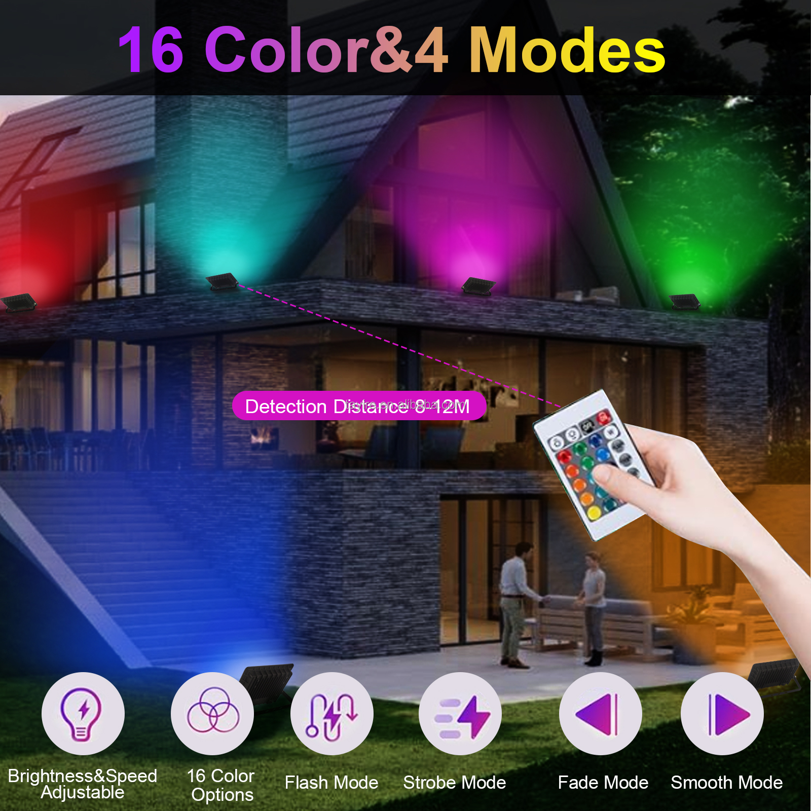 50/100W RGB LED Floodlight Multicolor Remote Control Dimmable IP66 Memory Function Brightness Adjustable Party Stage Light