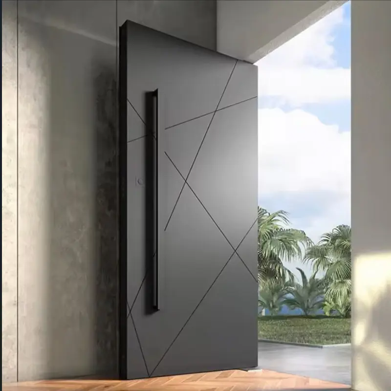 China Modern Pivot Entry Door | Black Aluminum Villa Security Front - DERCHI Manufacturers, Suppliers