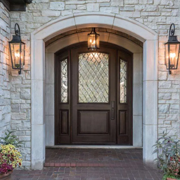 Custom Luxury Wood Front Entry Door | Frosted Glass Mahogany Double Door - DERCHI Manufacturer, Supplier