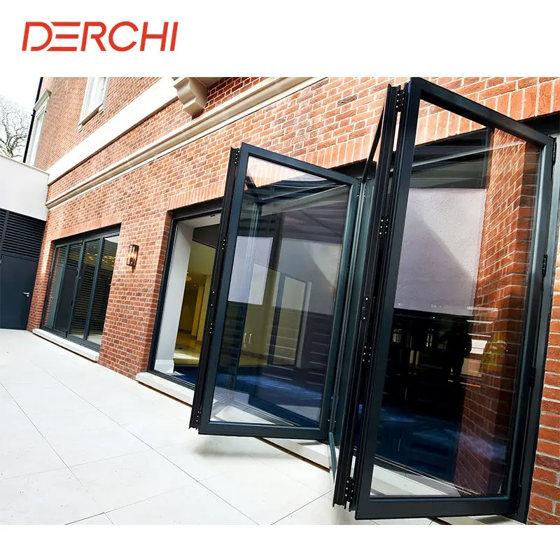 Custom DERCHI AS2047 Aluminium Double Glass Bi-Fold Patio Doors Manufacturers, Supplier